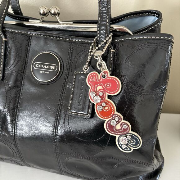 Coach F15658 Black Stitch Signature Leather Framed Carryall KissLock Tote Bag - Picture 2 of 13